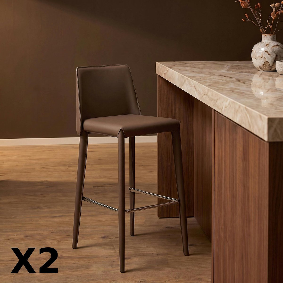 Tabouret de bar en simili avec repose-pieds (lot de 2) CORTINA marron, PIER IMPORT