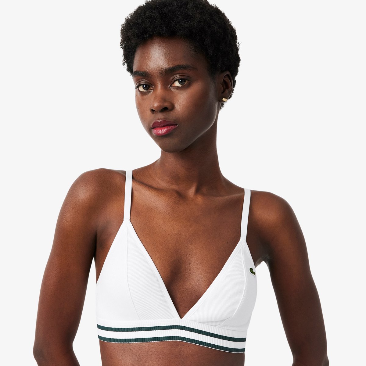 Brassière triangle coton côtelé blanc-001, LACOSTE