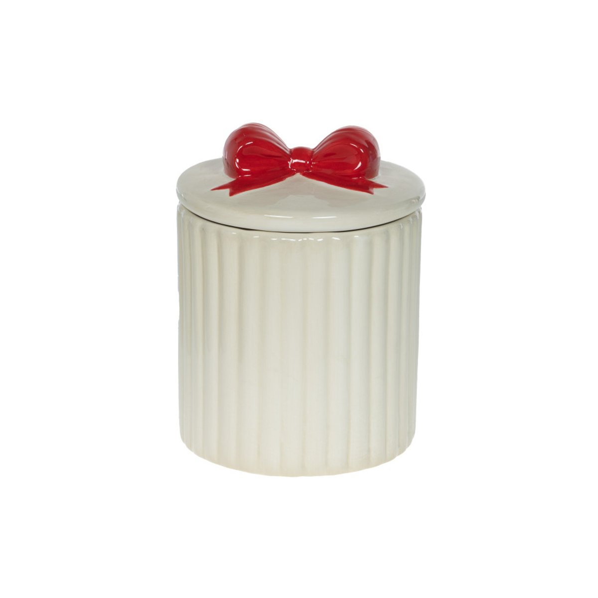 Boite nœud rouge H12 cm en céramique crème / ivoire, AMADEUS