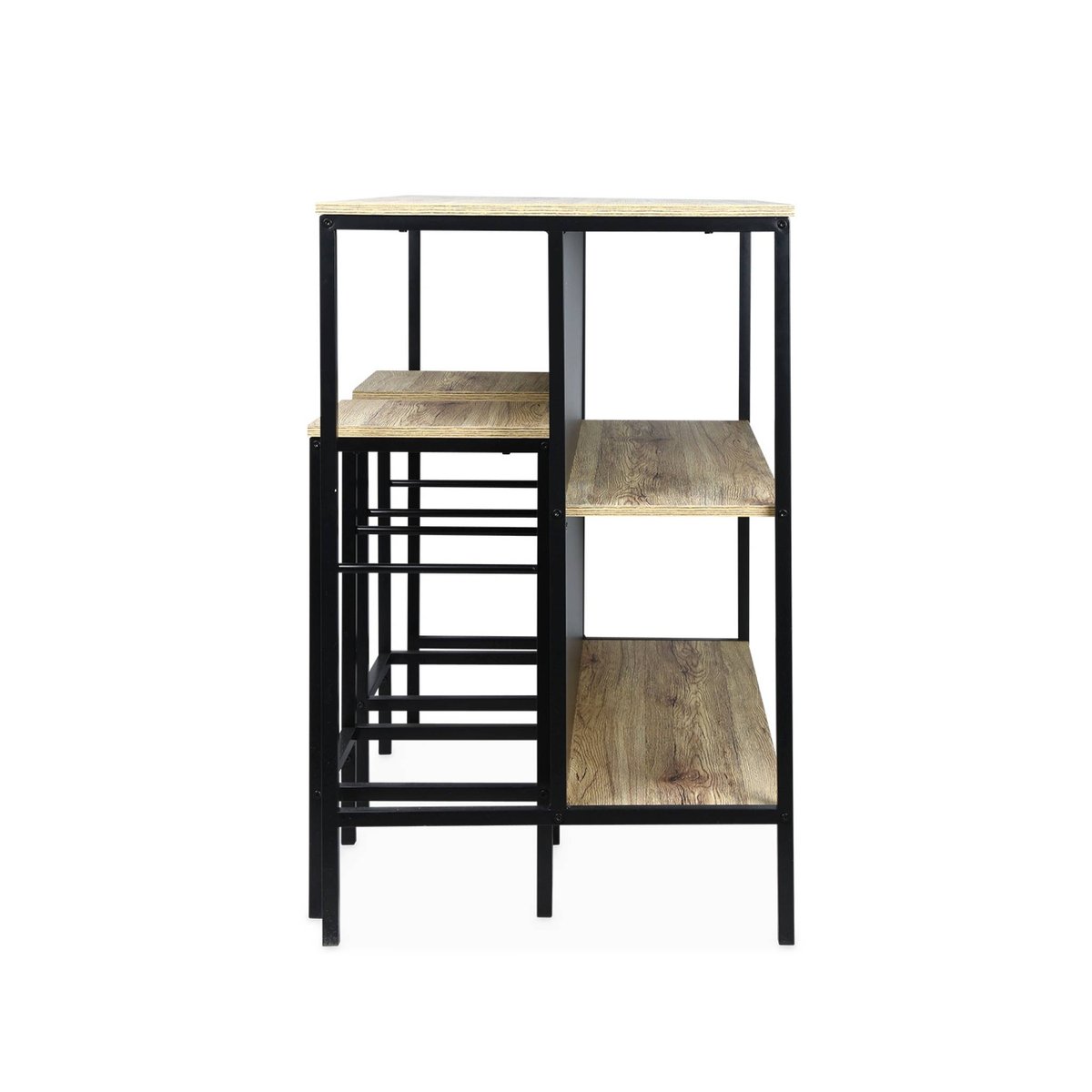 Table haute décor bois et métal avec 2 étagéres 2 tabourets LOFT naturel, SWEEEK