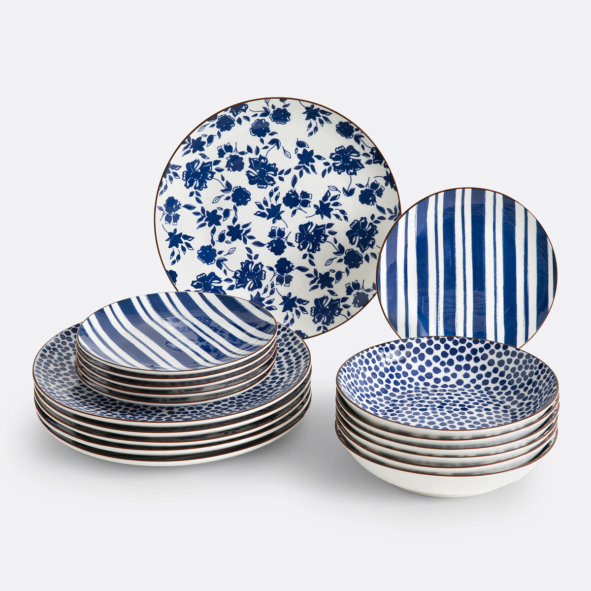 Service de 18 assiettes en porcelaine, Sienna bleu/blanc, LA REDOUTE INTERIEURS