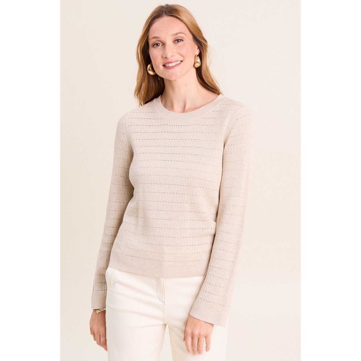 Pull manches longues col rond brillant couleur or, BREAL