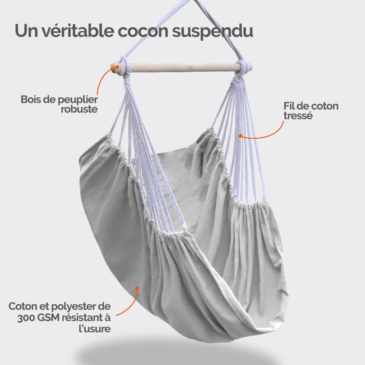 Chaise hamac suspendue gris, LINXOR