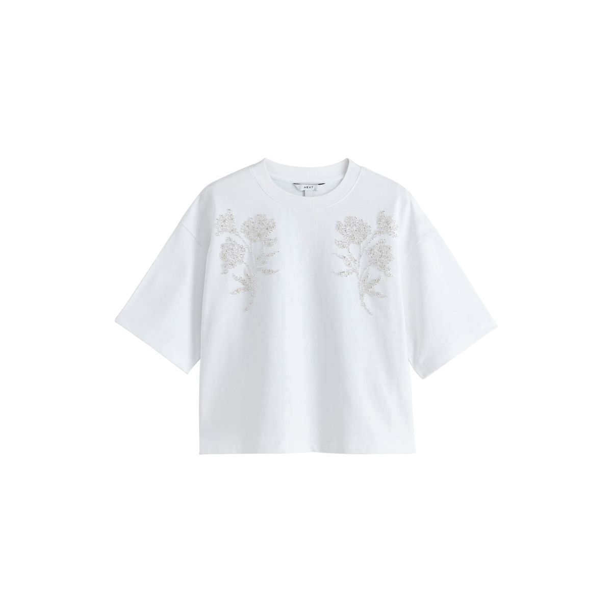 T-shirt ras du cou à manches courtes/fleurs blanc, NEXT