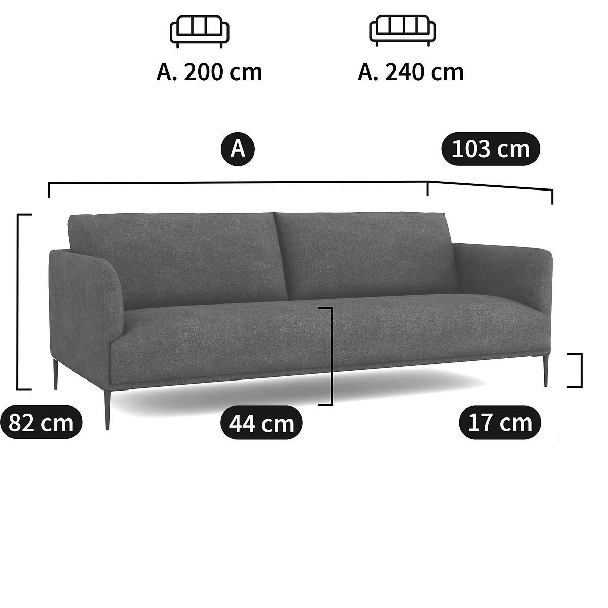 Canapé droit 3 ou 4 places, en velours, OSCAR vert tsar, EMMANUEL GALLINA X AM.PM