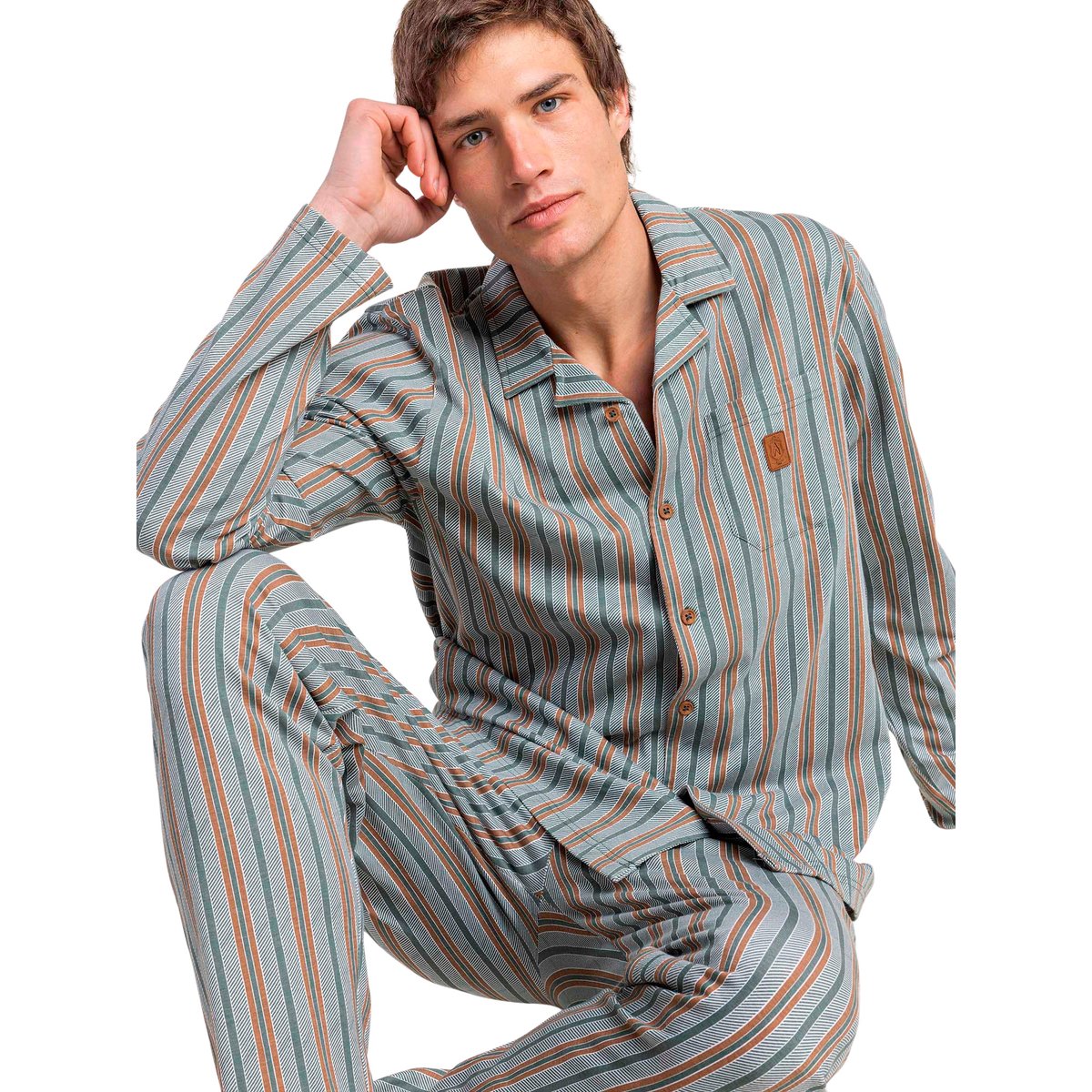 Pyjama pantalon chemise manches longues Caribou vert, ADMAS