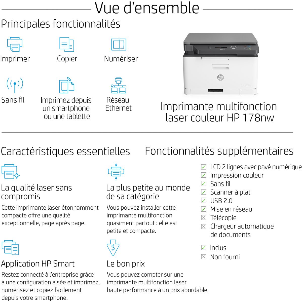 Imprimante multifonction Color LaserJet Pro 178nw blanc, HP