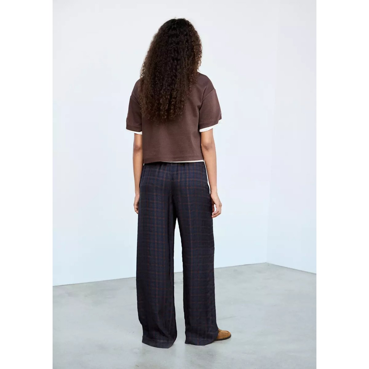 Pantalon droit à carreaux bleu, MANGO