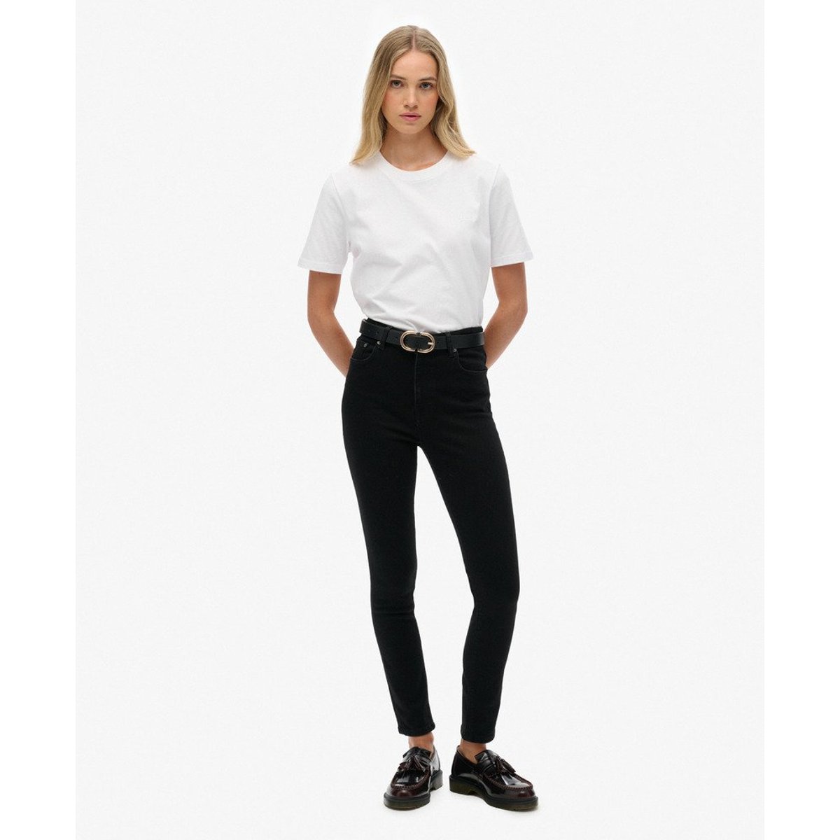Jean Skinny Taille Haute en Coton Bio noir, SUPERDRY