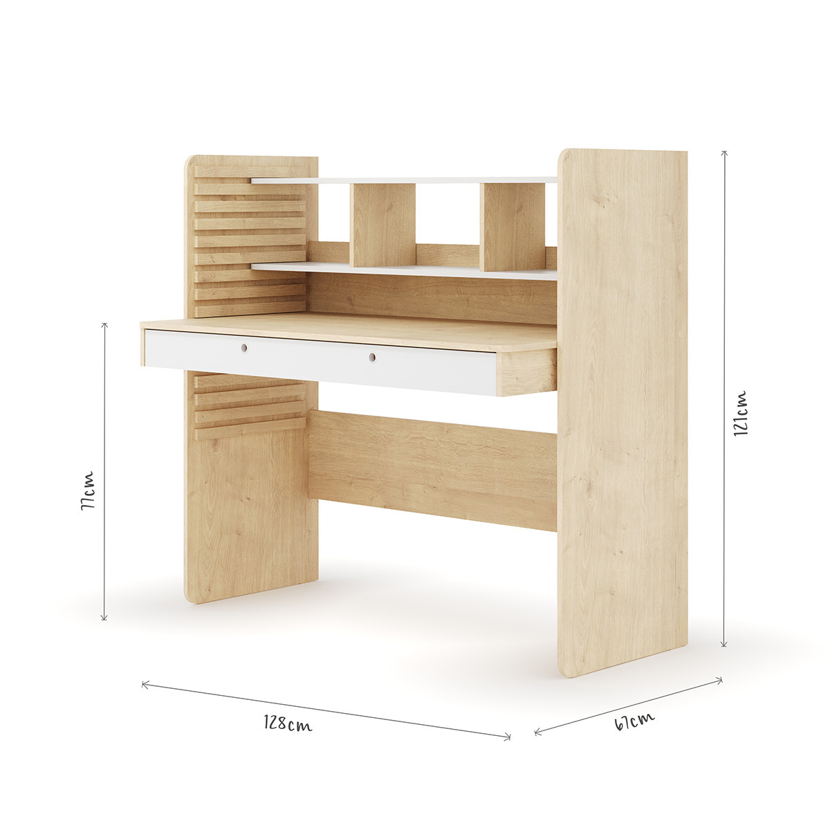 Bureau évolutif avec rangement LEWIS bois et blanc, AKITEN RETAIL