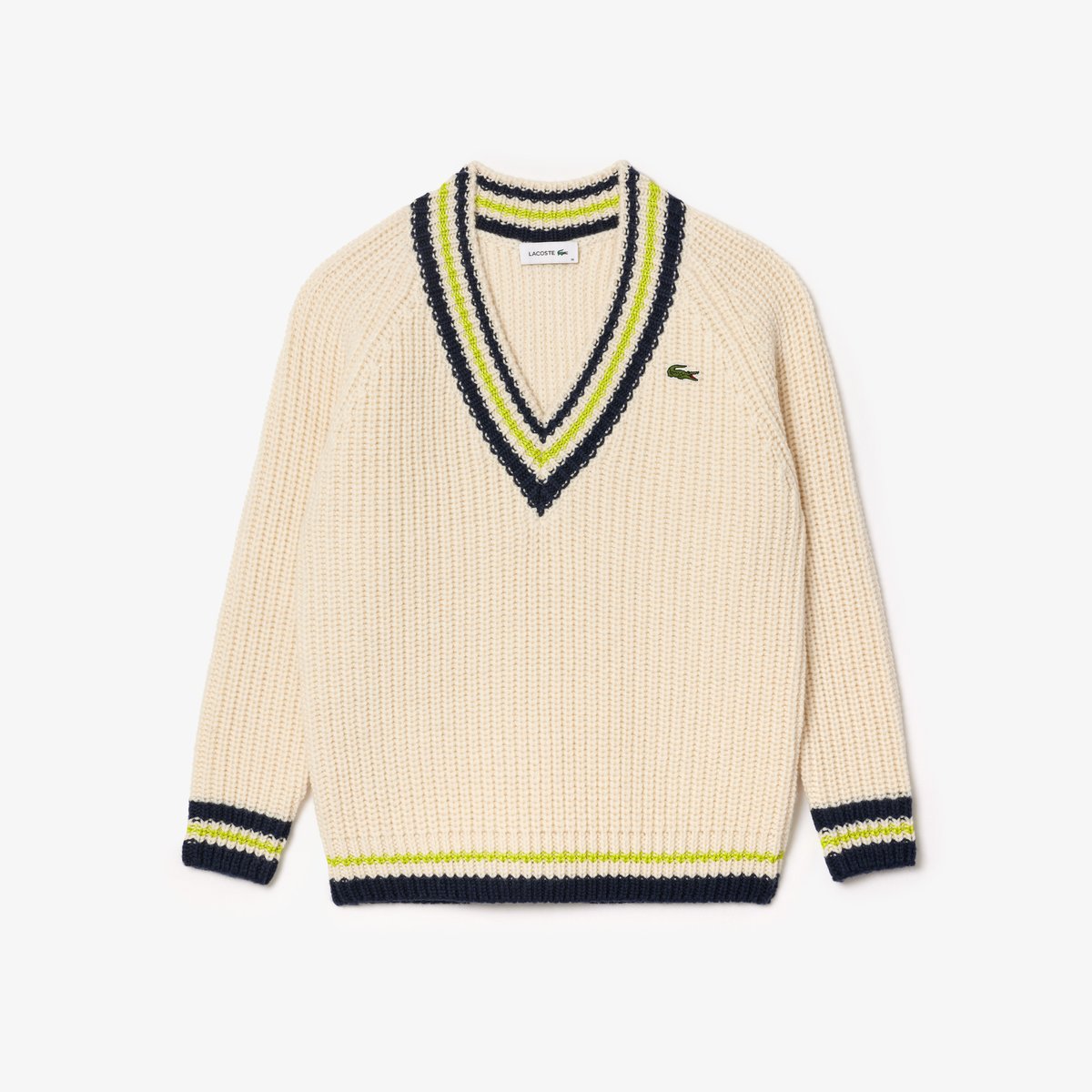 Pull tennis col V oversize en laine blanc-i63, LACOSTE
