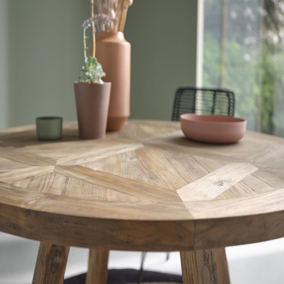 Table en bois de teck recyclé ronde 4 pers. CARGO naturel, BERAH GETAH