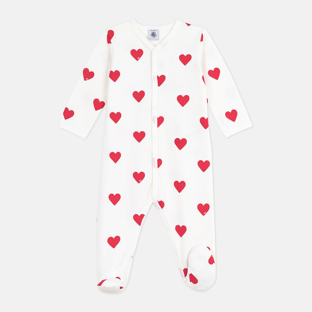 Pigiama in felpa garzata, con stampa a cuori fantasia cuore, PETIT BATEAU