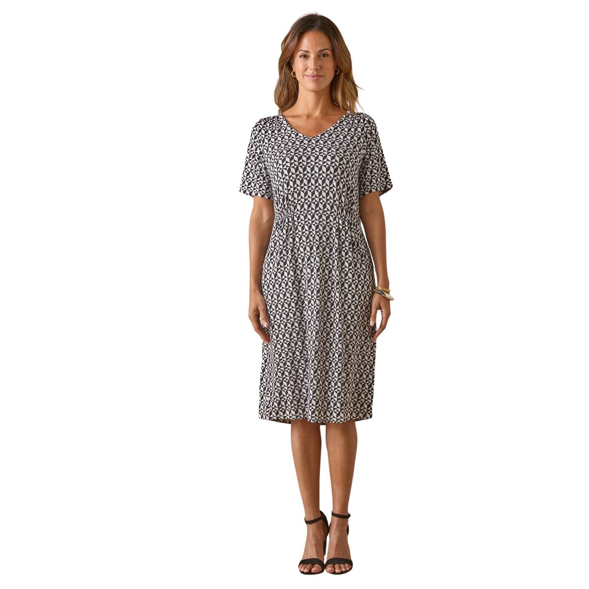 Robe manches courtes en maille imprimé noir, DAXON