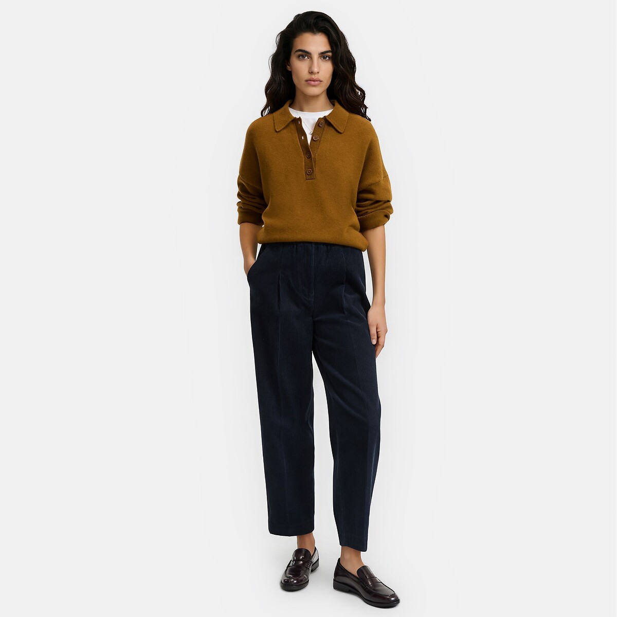 Pantaloni a carota in velluto a coste blu marino, LA REDOUTE COLLECTIONS
