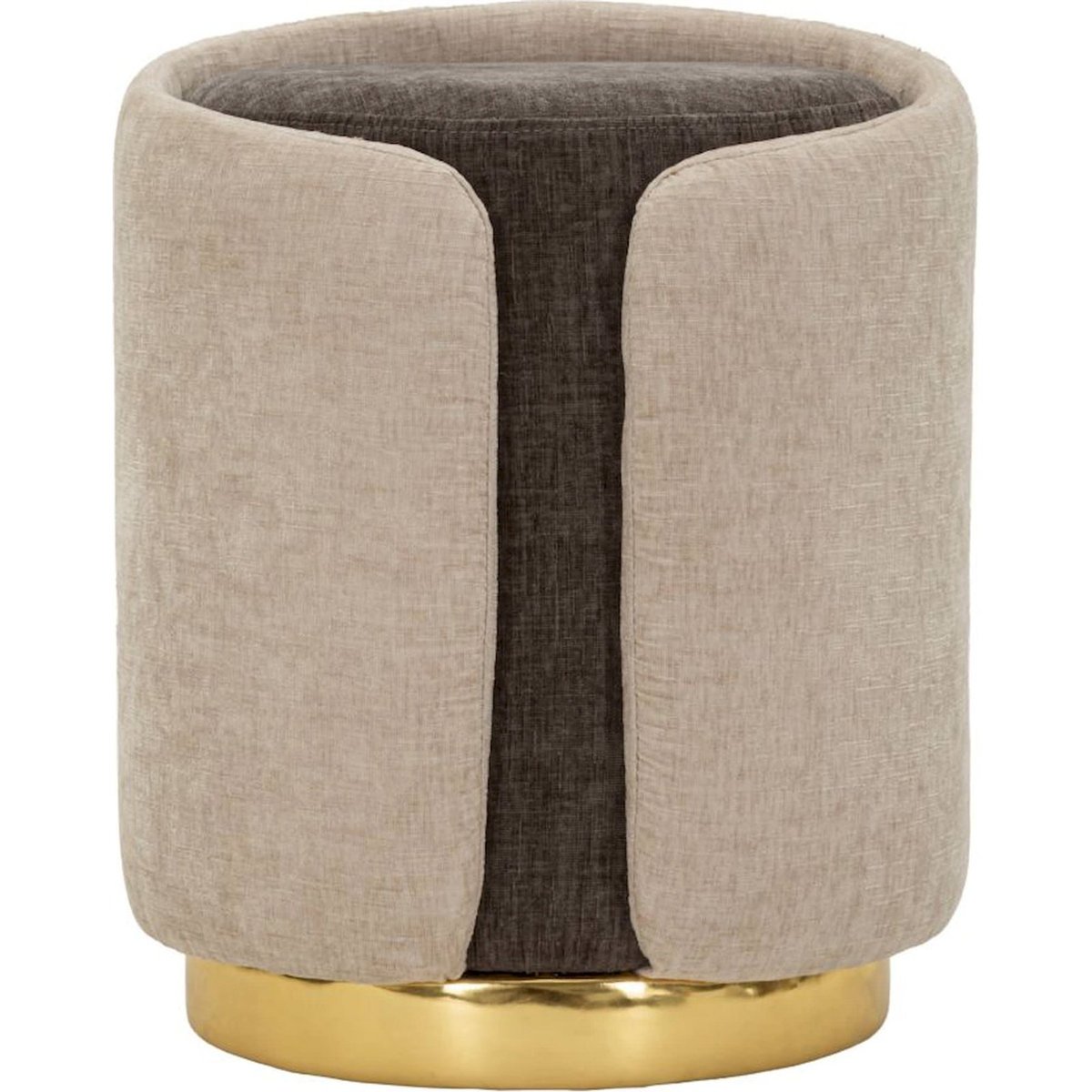 Pouf rond capitonné base en métal MODERN beige marron et doré, RECOLLECTION