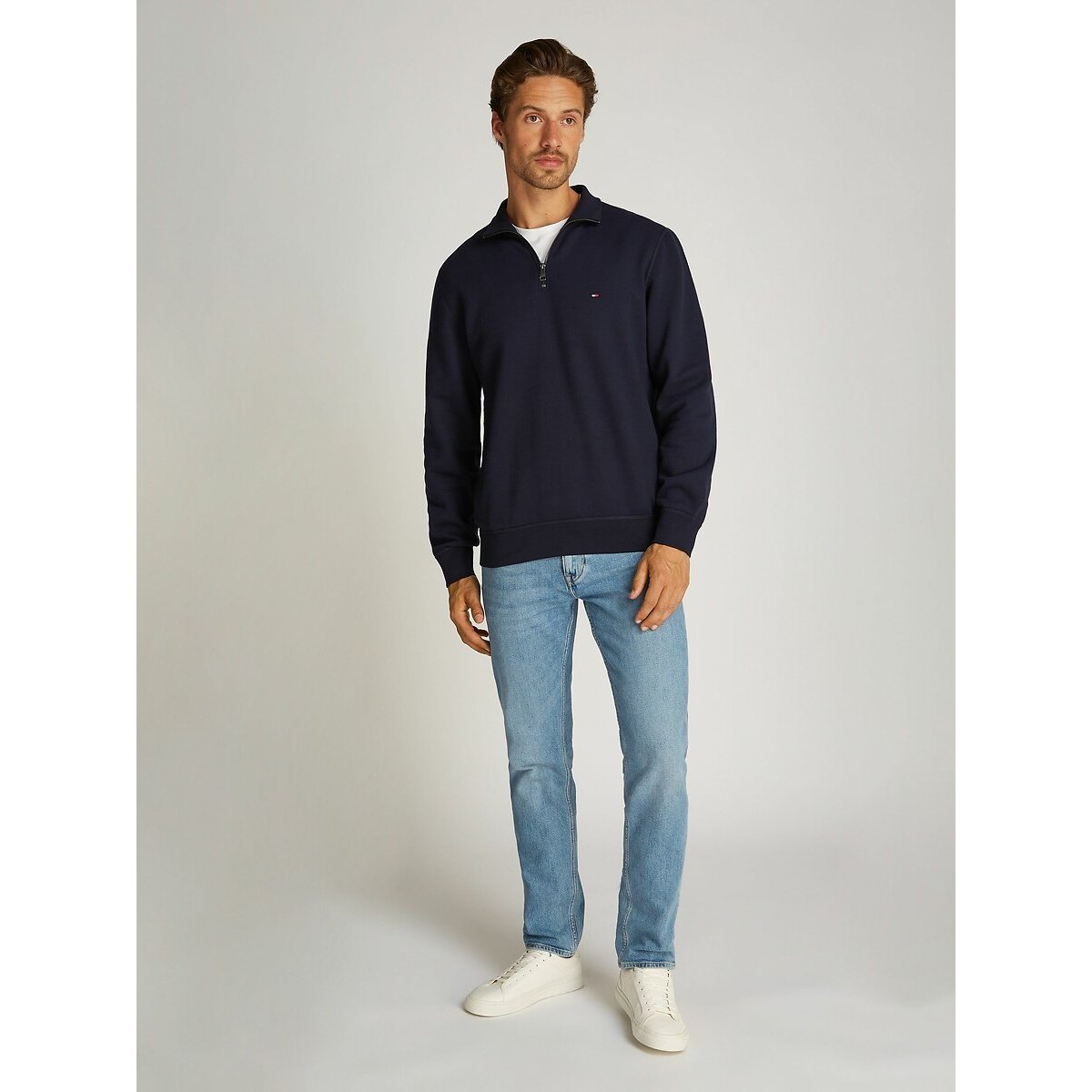 Sweat demi-zip fleece bleu foncé, TOMMY HILFIGER