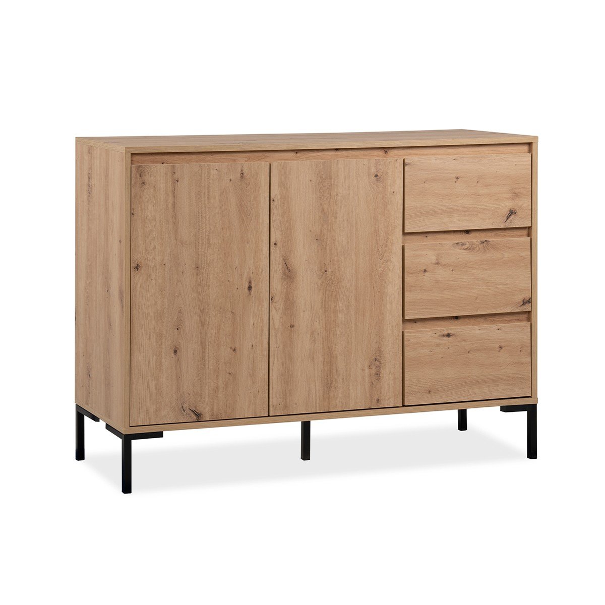 Buffet 2 portes 3 tiroirs L120 cm PLOCK bois clair, CALICOSY