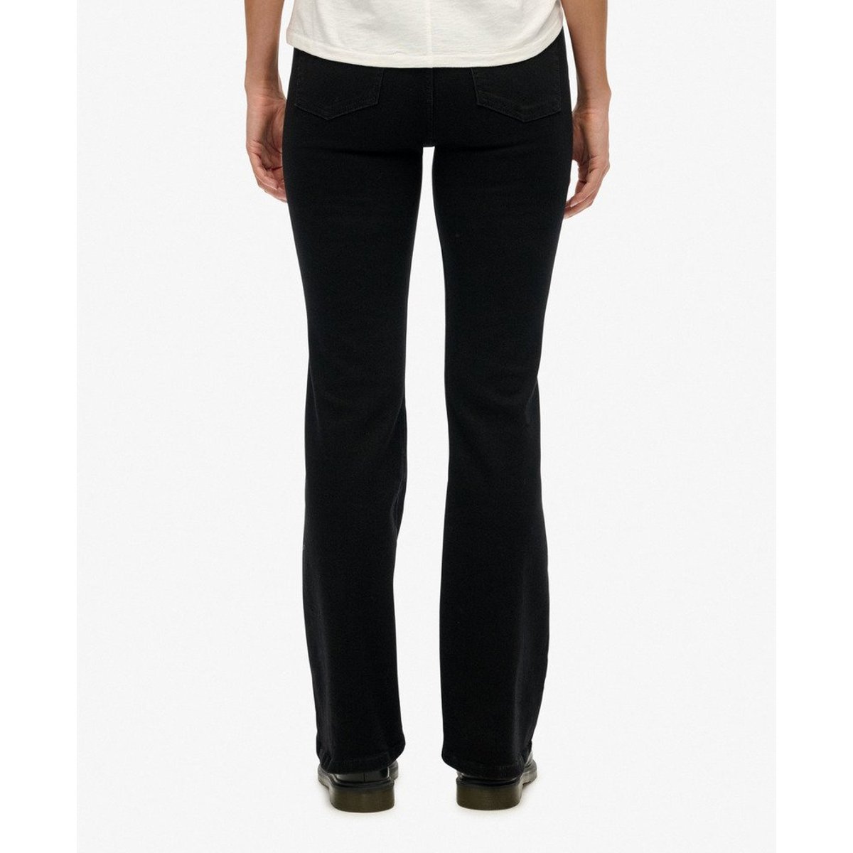 Jean évasé taille moyenne en coton bio noir, SUPERDRY
