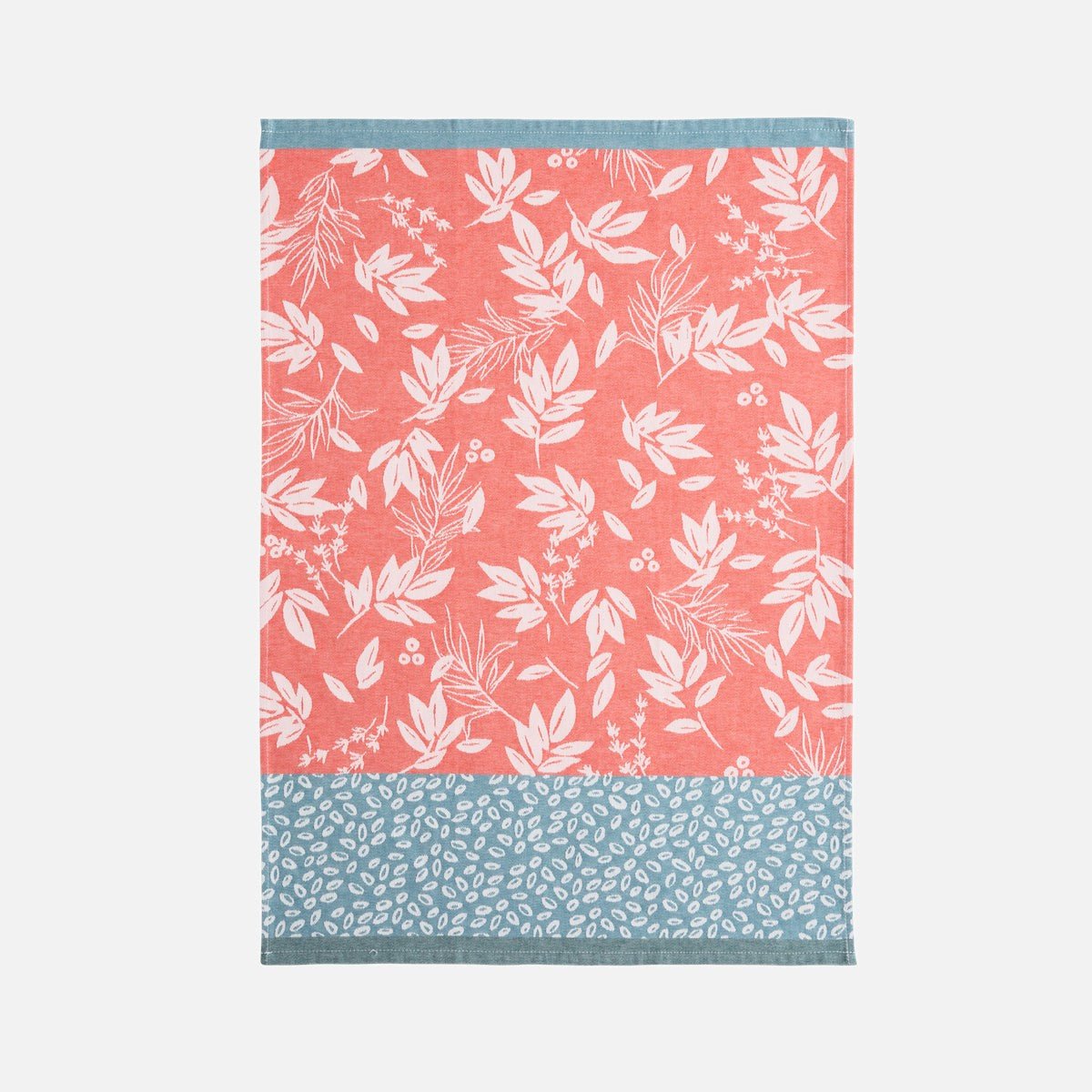 Torchon jacquard en coton FEUILLAGE rouge, COUCKE