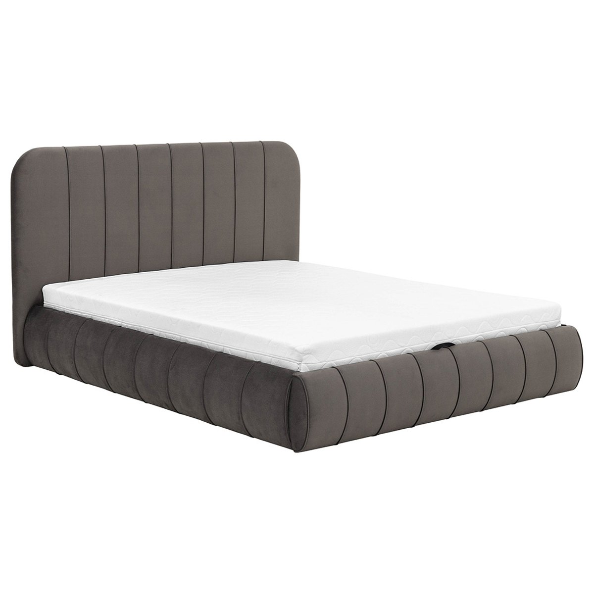 Lit coffre en velours sommier inclus, ELSA gris, BEST MOBILIER
