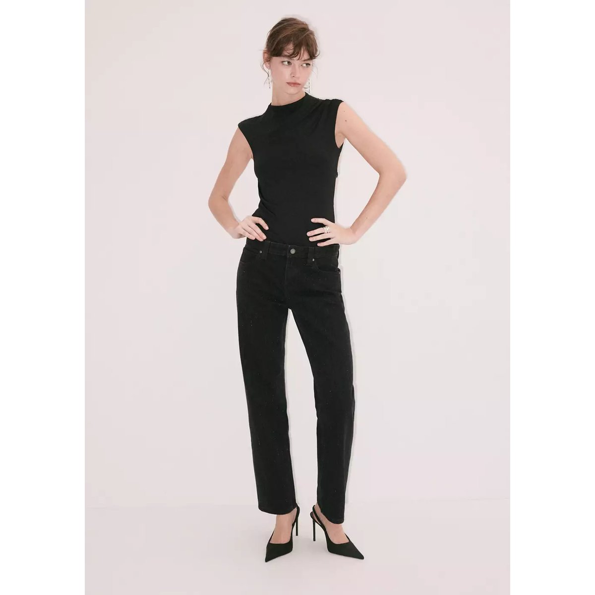 Jean droit détail cristaux black denim, MANGO