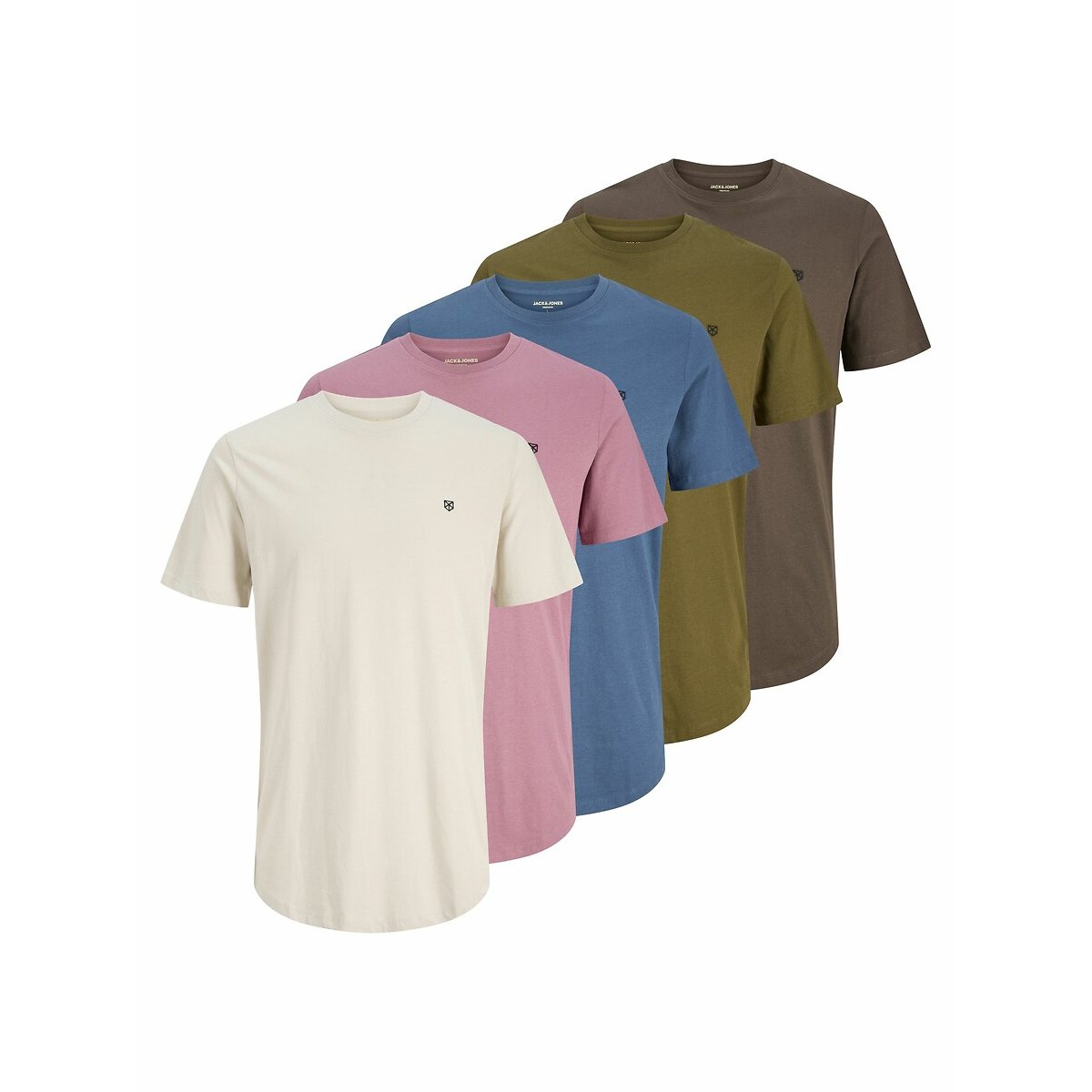 Pack de 5 t-shirts beige+bordeaux+kaki+bleu+marron, JACK & JONES
