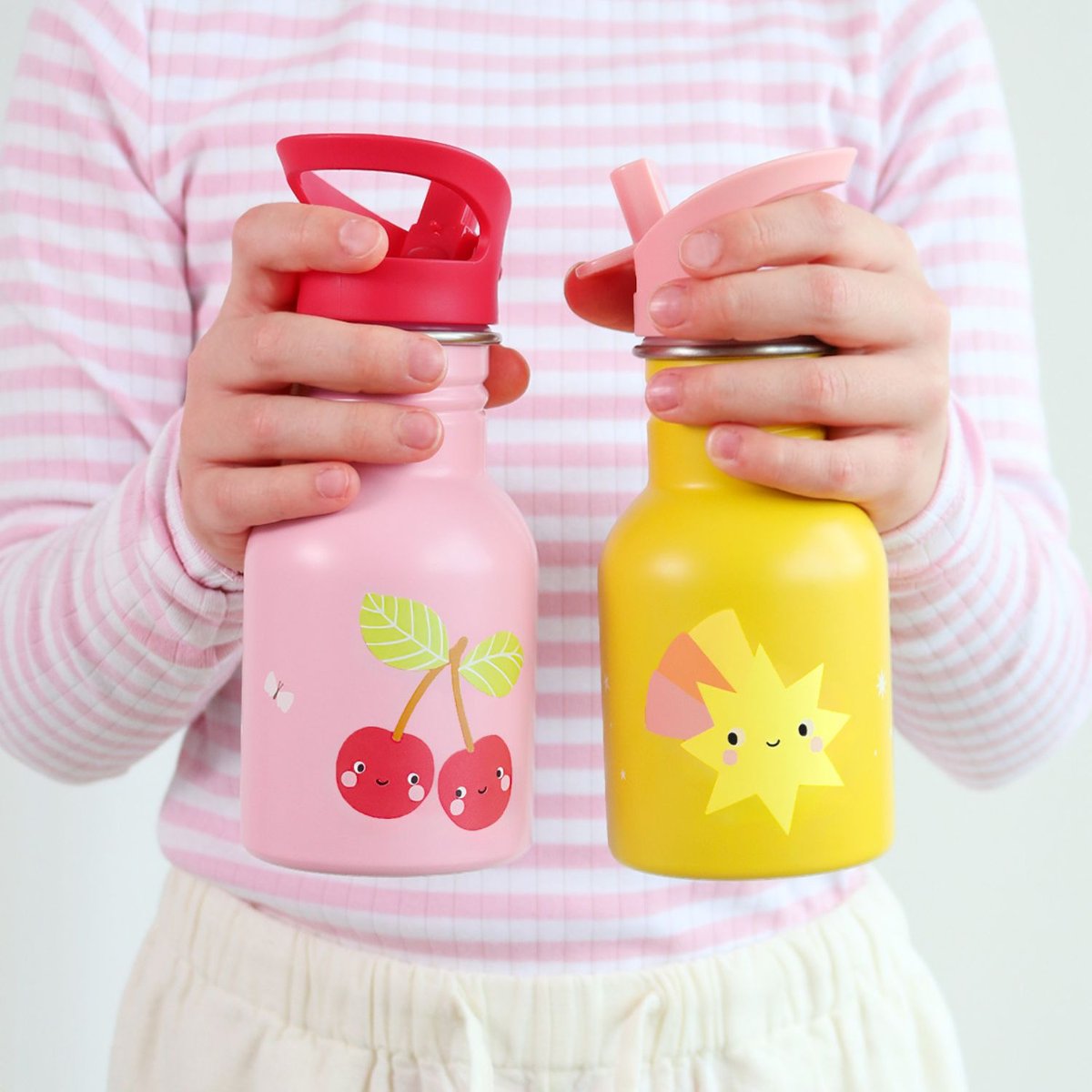 Gourde isotherme jaune, rose, A LITTLE LOVELY COMPANY