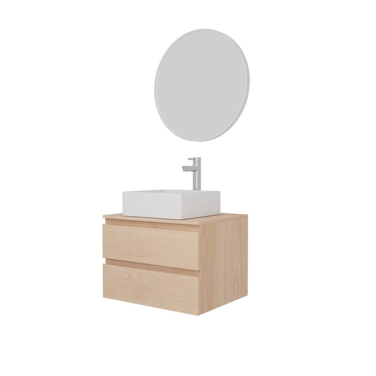 Ensemble meuble simple vasque 60cm + vasque + robinet + miroir SORRENTO chêne, MOB IN