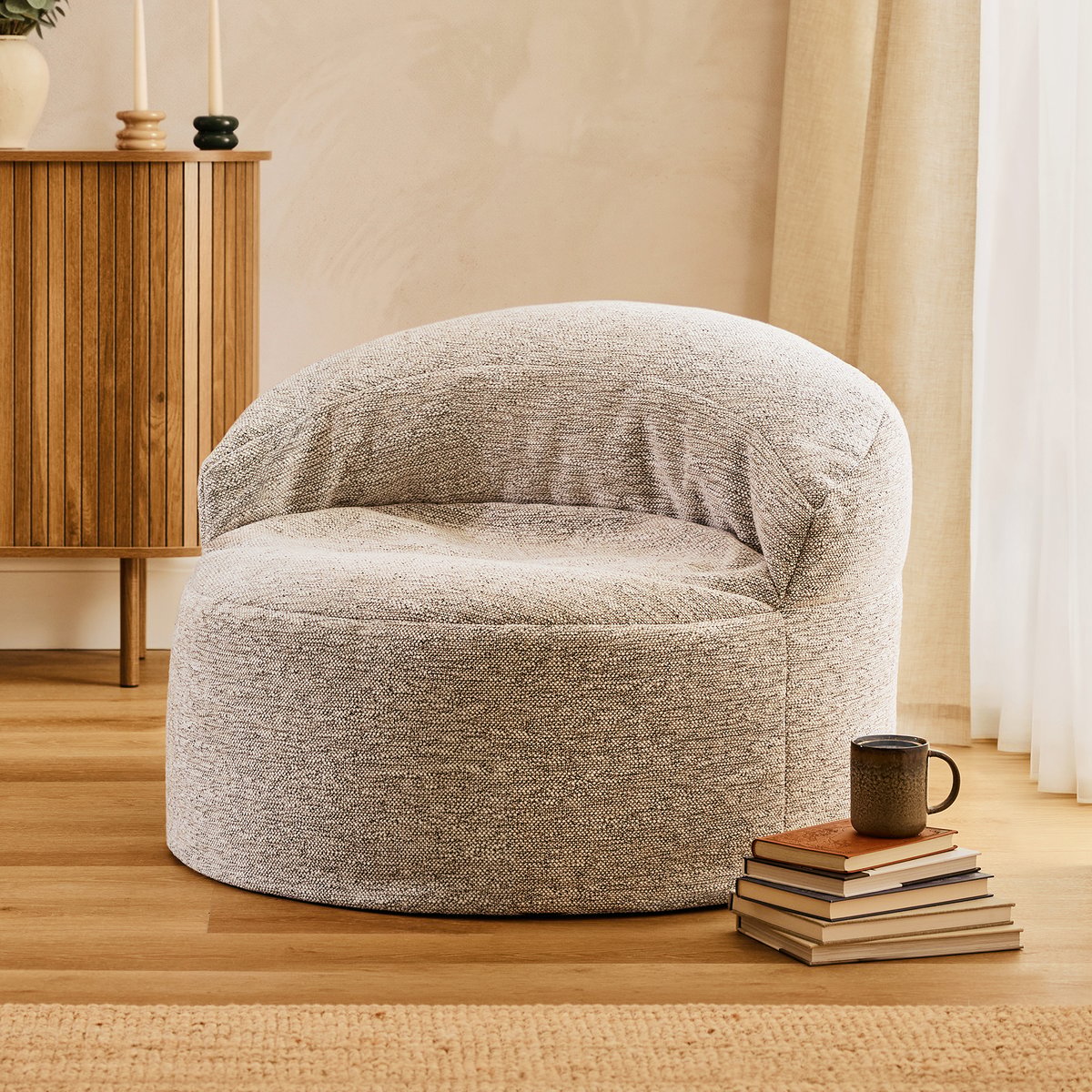 Pouf fauteuil d’appoint décoratif en tissu tissé Oeko-Tex® - ORB naturel beige, ICON