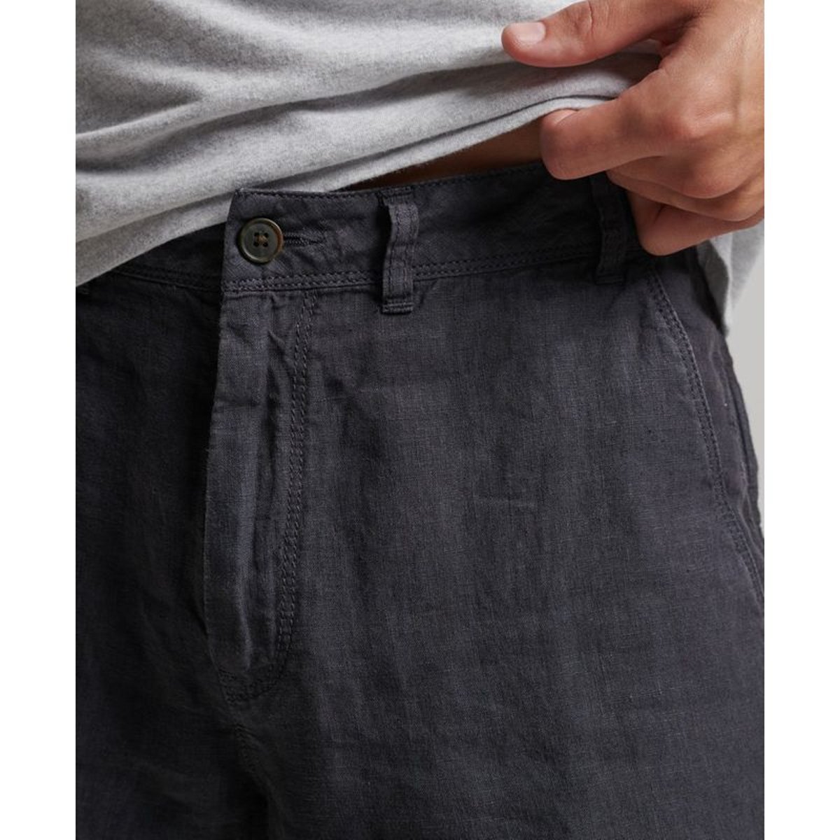 Short en lin surteint graphite bleu, SUPERDRY