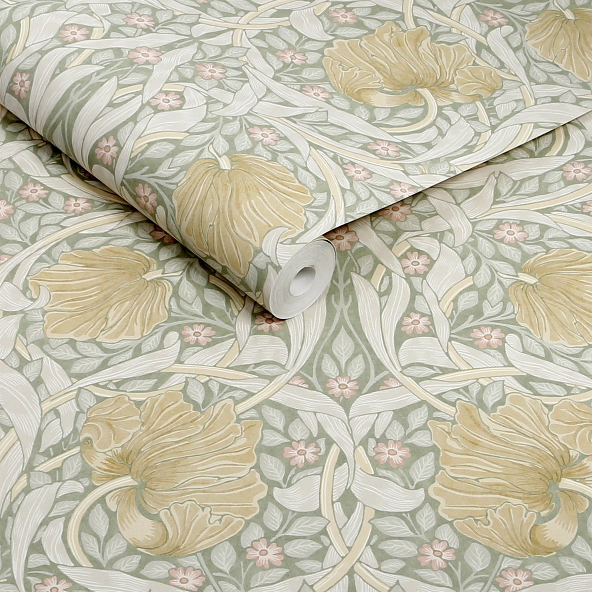 Papier peint Fleurs d'églantine au soleil ocre, beige, vert, WILLIAM MORRIS AT HOME