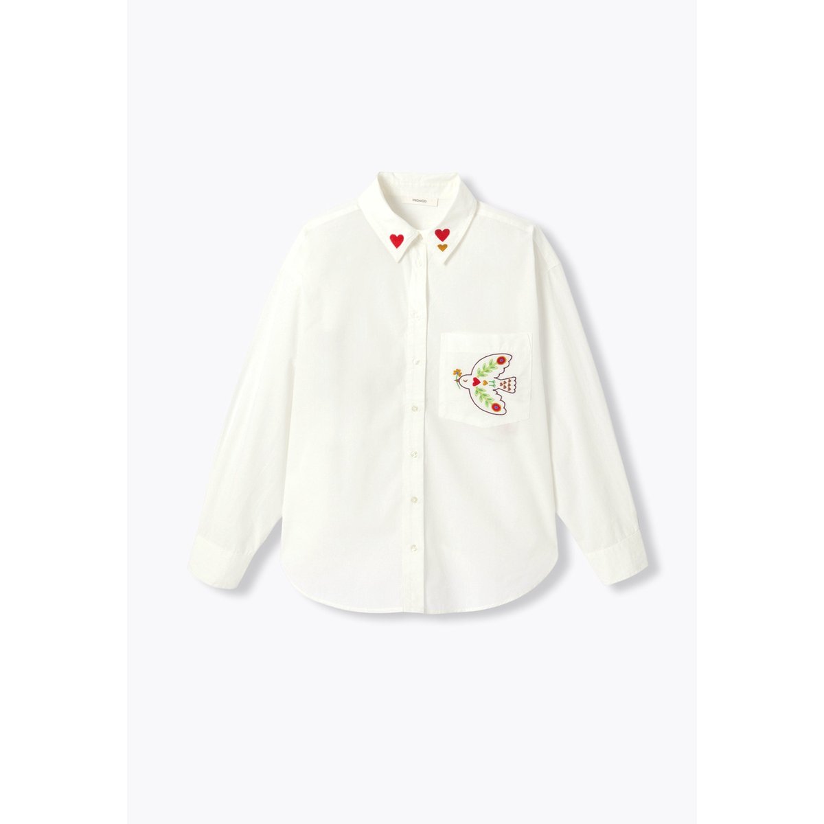 Chemise brodée oiseaux blanc, PROMOD