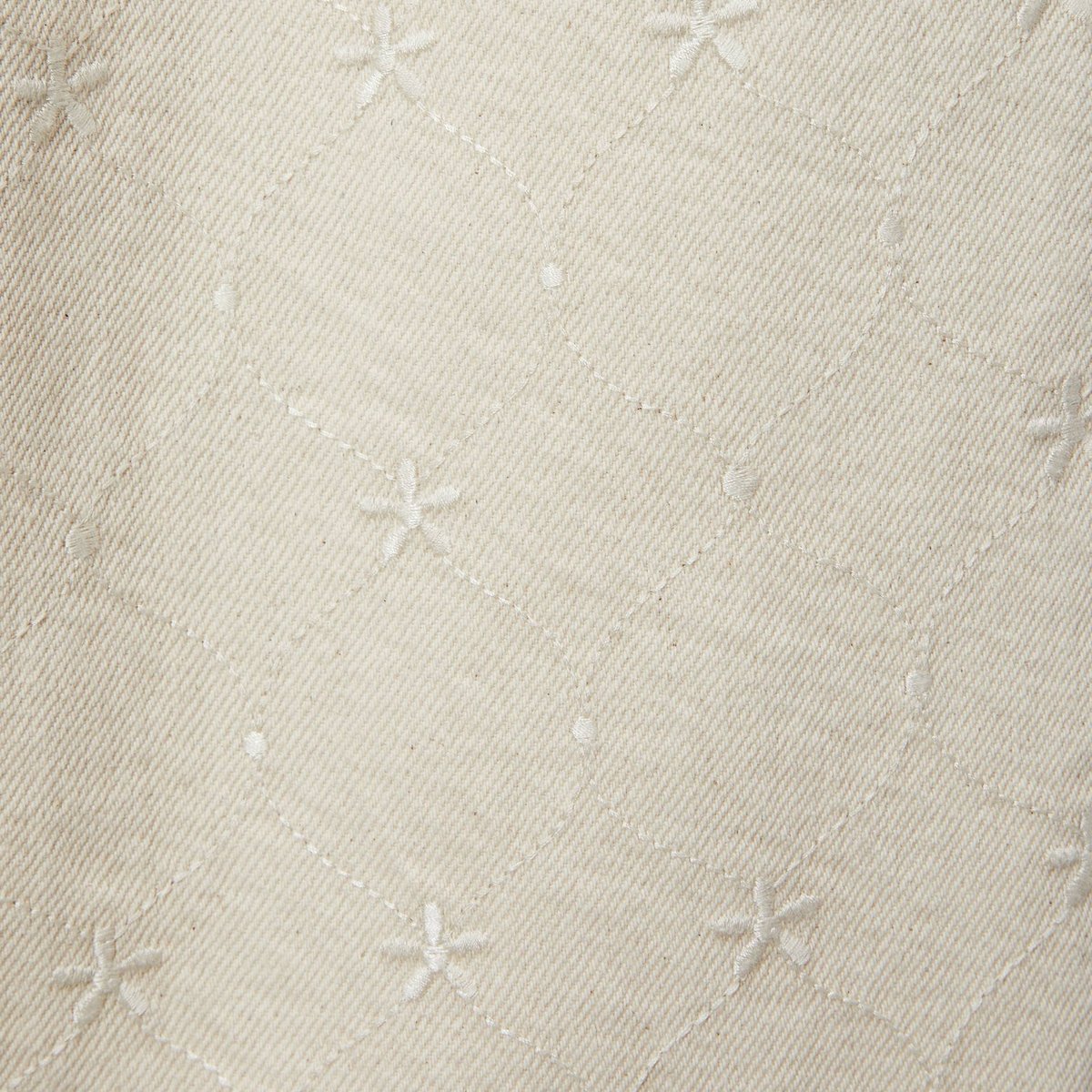 Pantalon large brodé en twill de coton butter cream, MONOPRIX