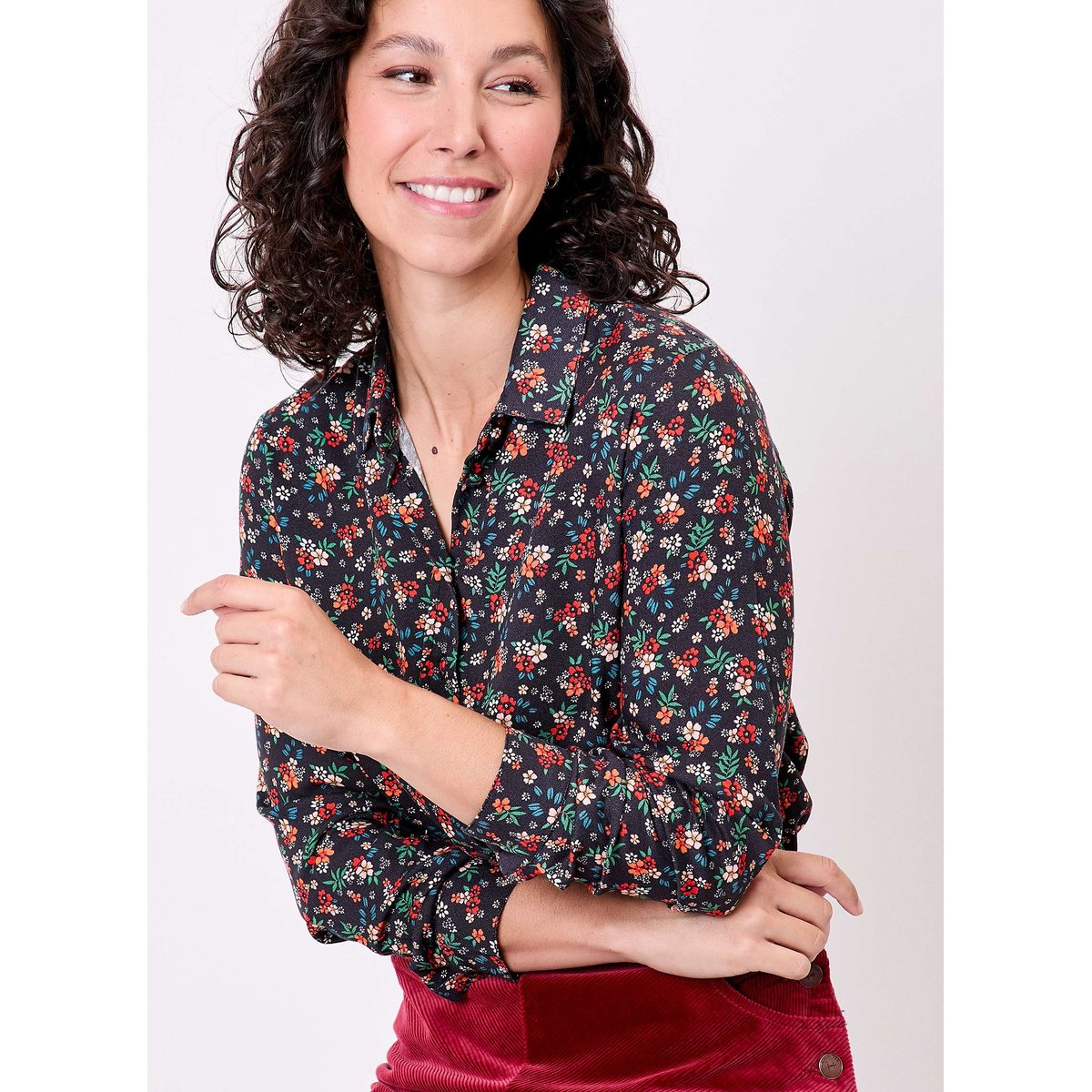 Chemisier imprimé droit fluide MARGE noir multi, PRINCESSE NOMADE