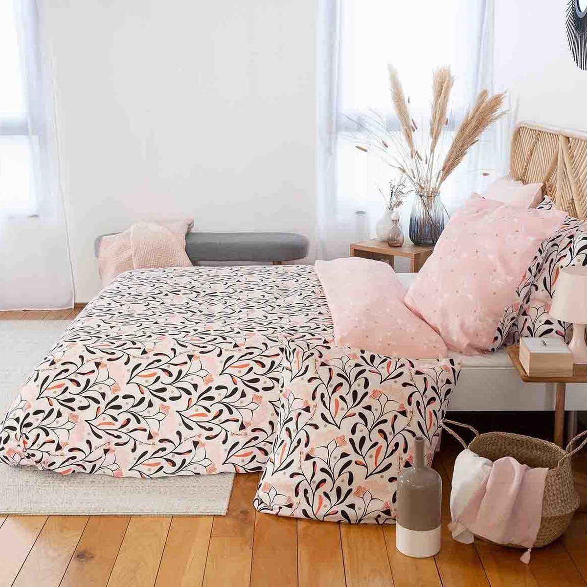 Parure de lit - housse de couette en satin de coton imprimée rose, EDEN