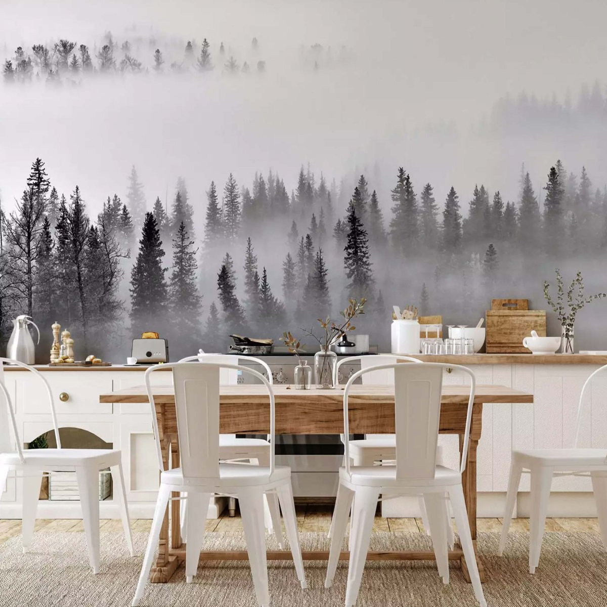 Papier peint panoramique foret dans le brouillard intissé, HEXOA