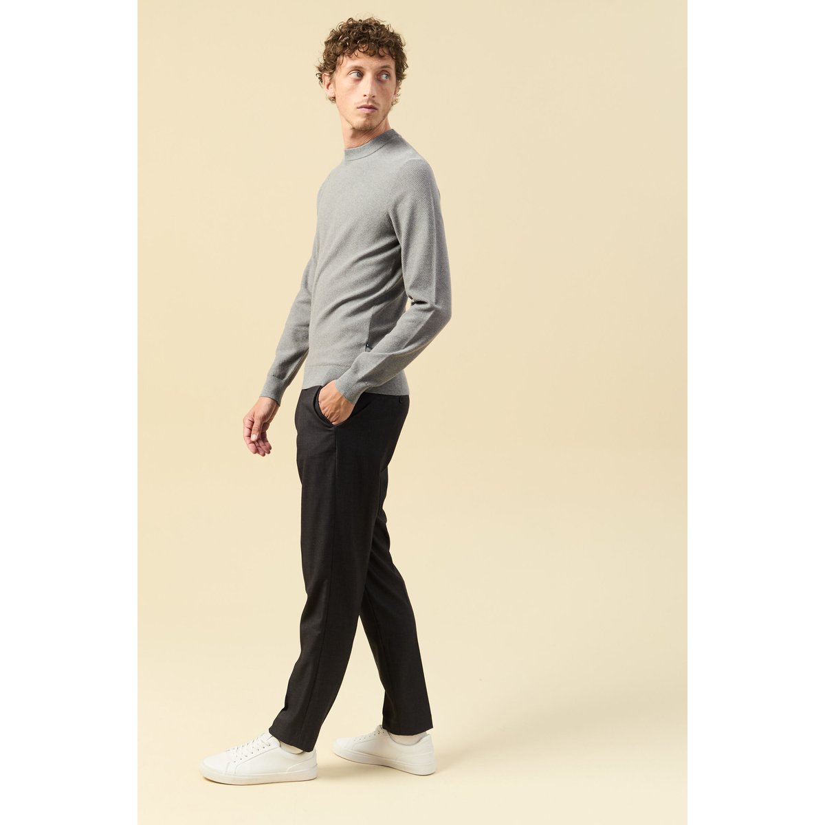 Pull col rond manches longues gris, BONOBO