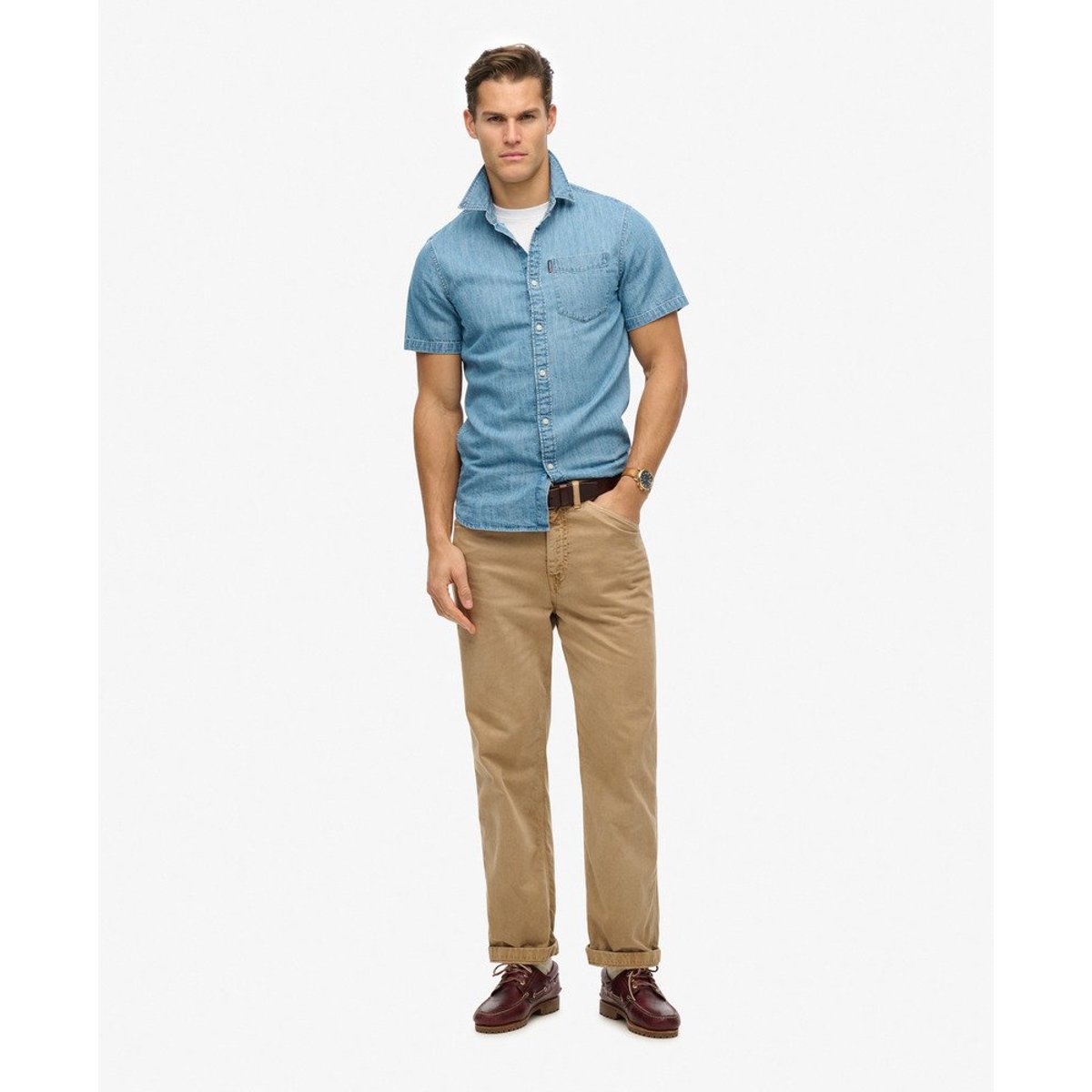 Chemise en jean à manches courtes Essential délavage vintage, SUPERDRY