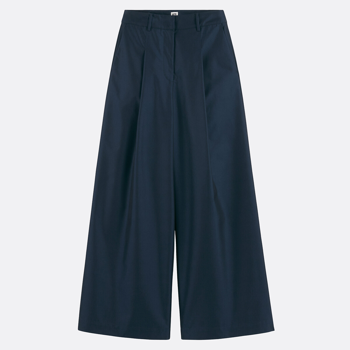 Cotton Blend Wide Leg Pleated Trousers navy blue, LA REDOUTE COLLECTIONS