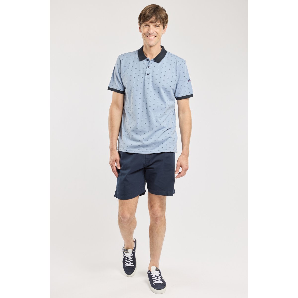 Polo imprimé en coton piqué eventide imprimé ancres, ARMOR-LUX