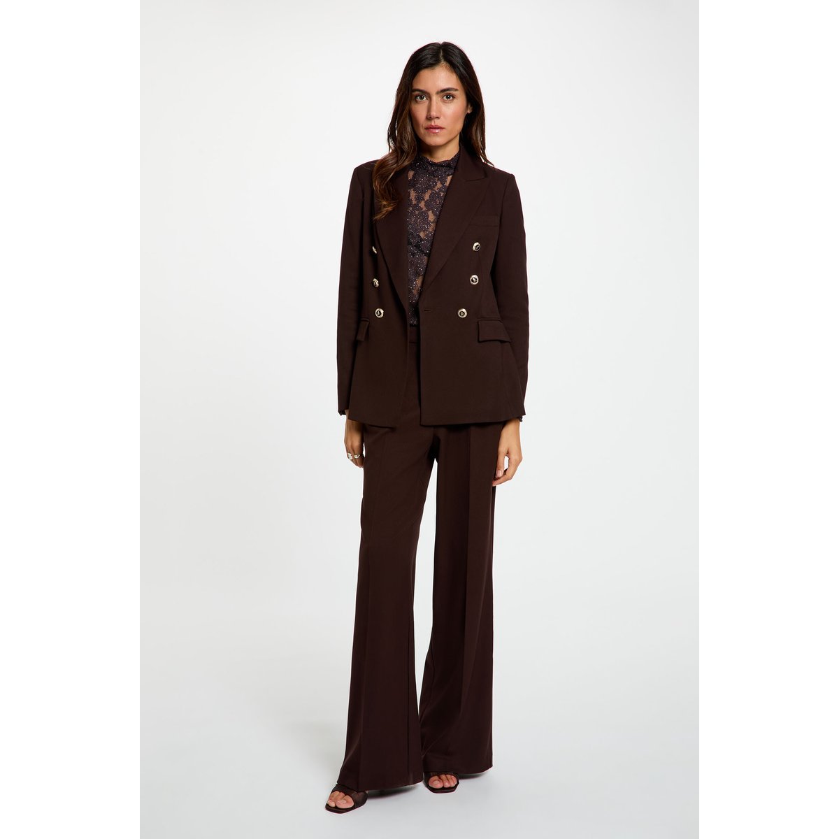Blazer ajusté manches longues marron foncé, MORGAN