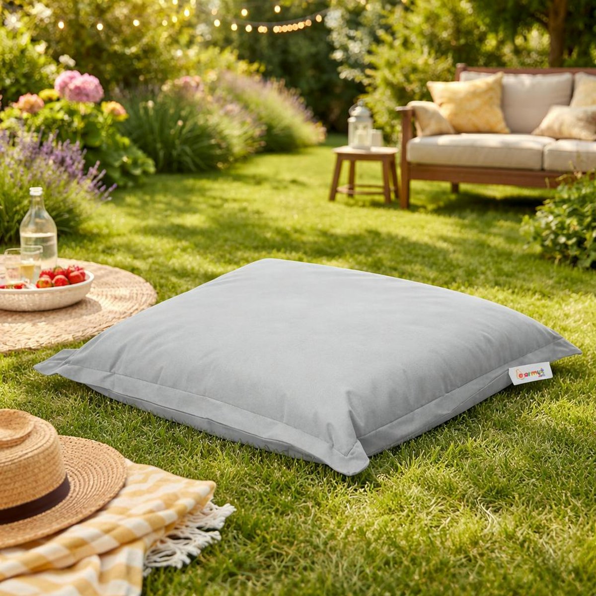 Coussin pouf d'extérieur 1 place ARTA gris, PIER IMPORT