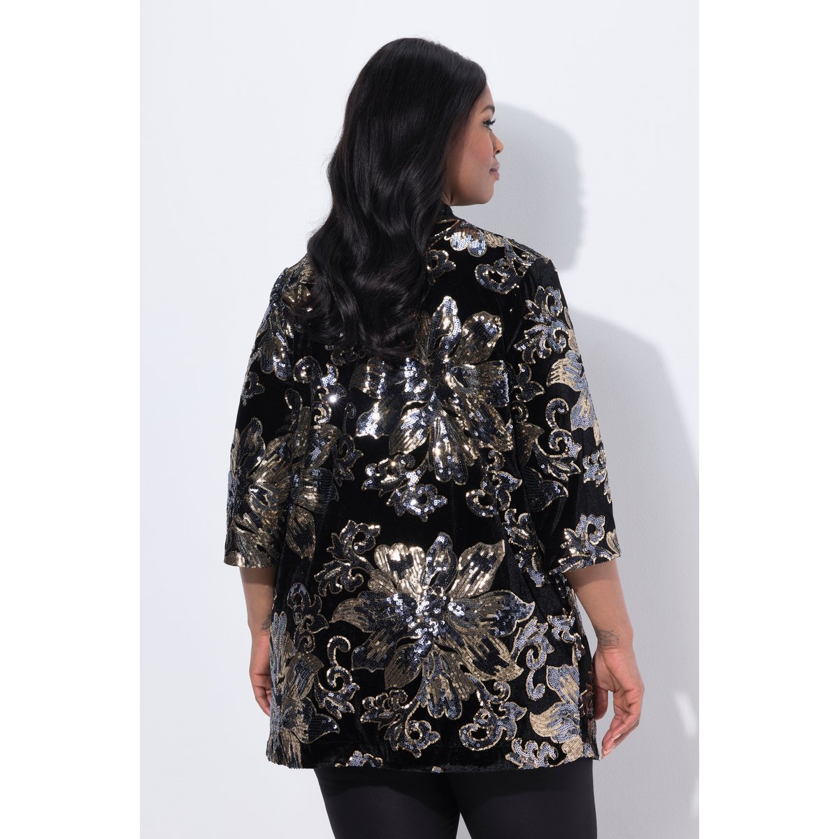 Veste évasée en velours, encolure en V noir, ULLA POPKEN