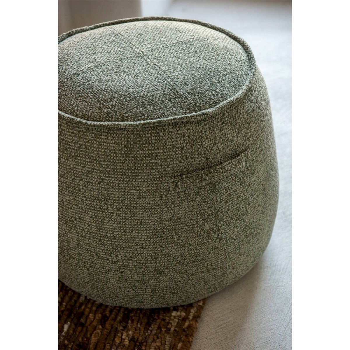 Pouf rond en tissu texturé vert, RECOLLECTION