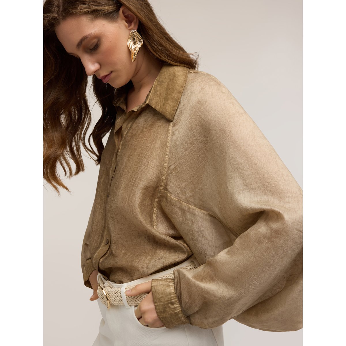 Chemise oversize. beige, MOTIVI