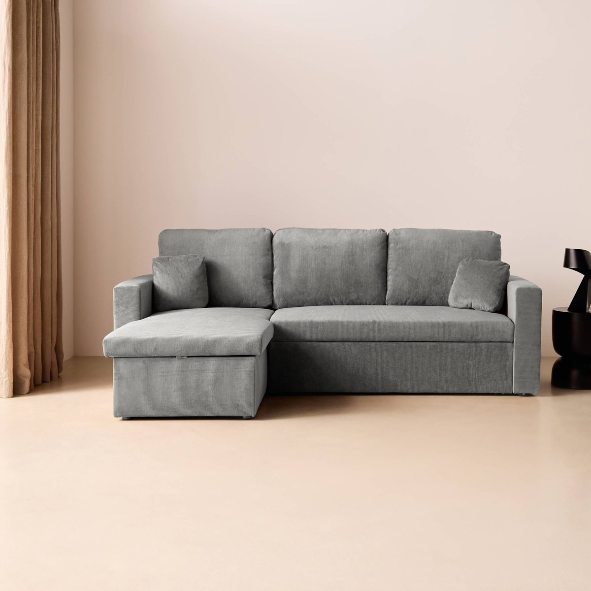 Canapé d'angle convertible réversible velours côtelé IDA gris foncé, SWEEEK