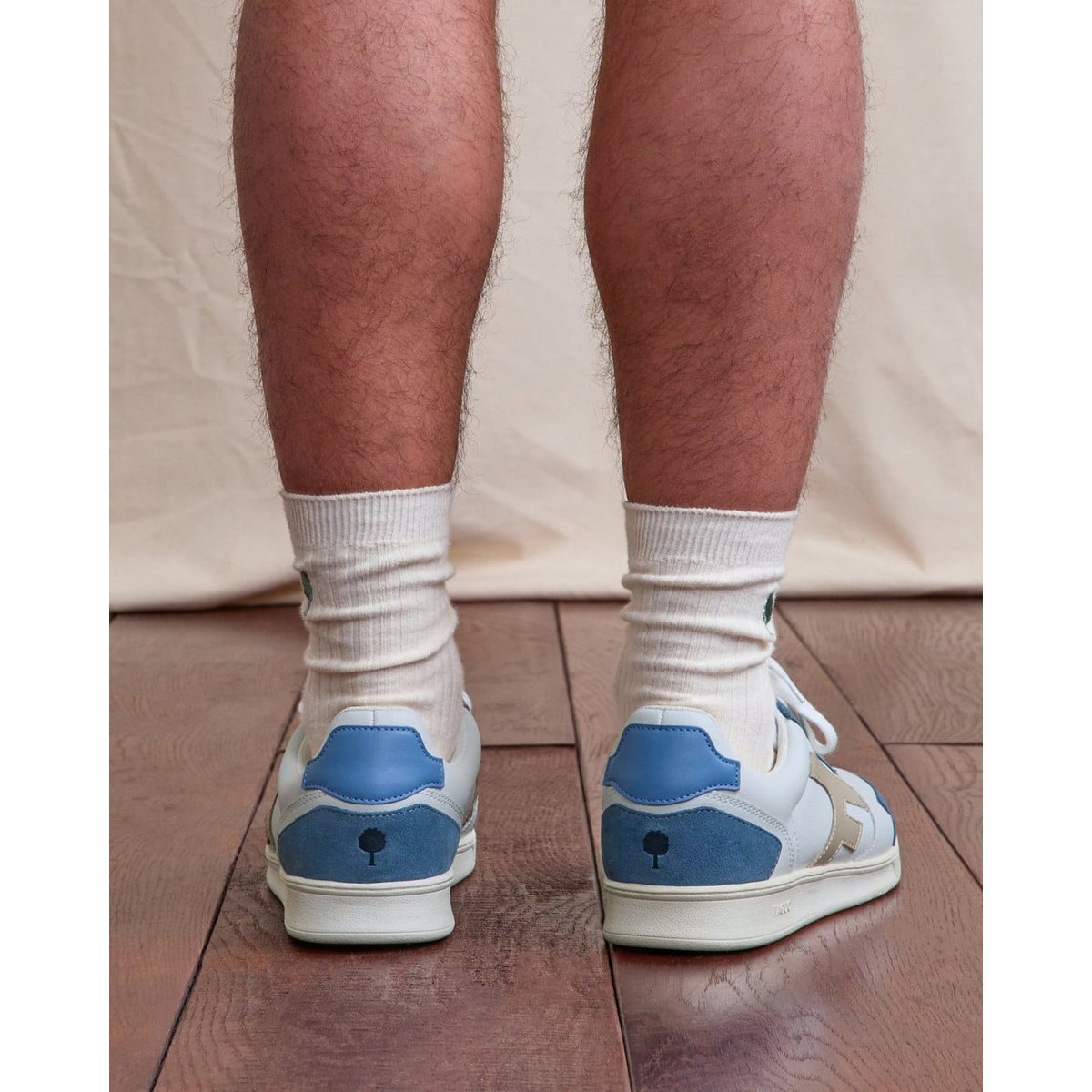 Baskets basses cuir suede HAZEL blanc et bleu, FAGUO