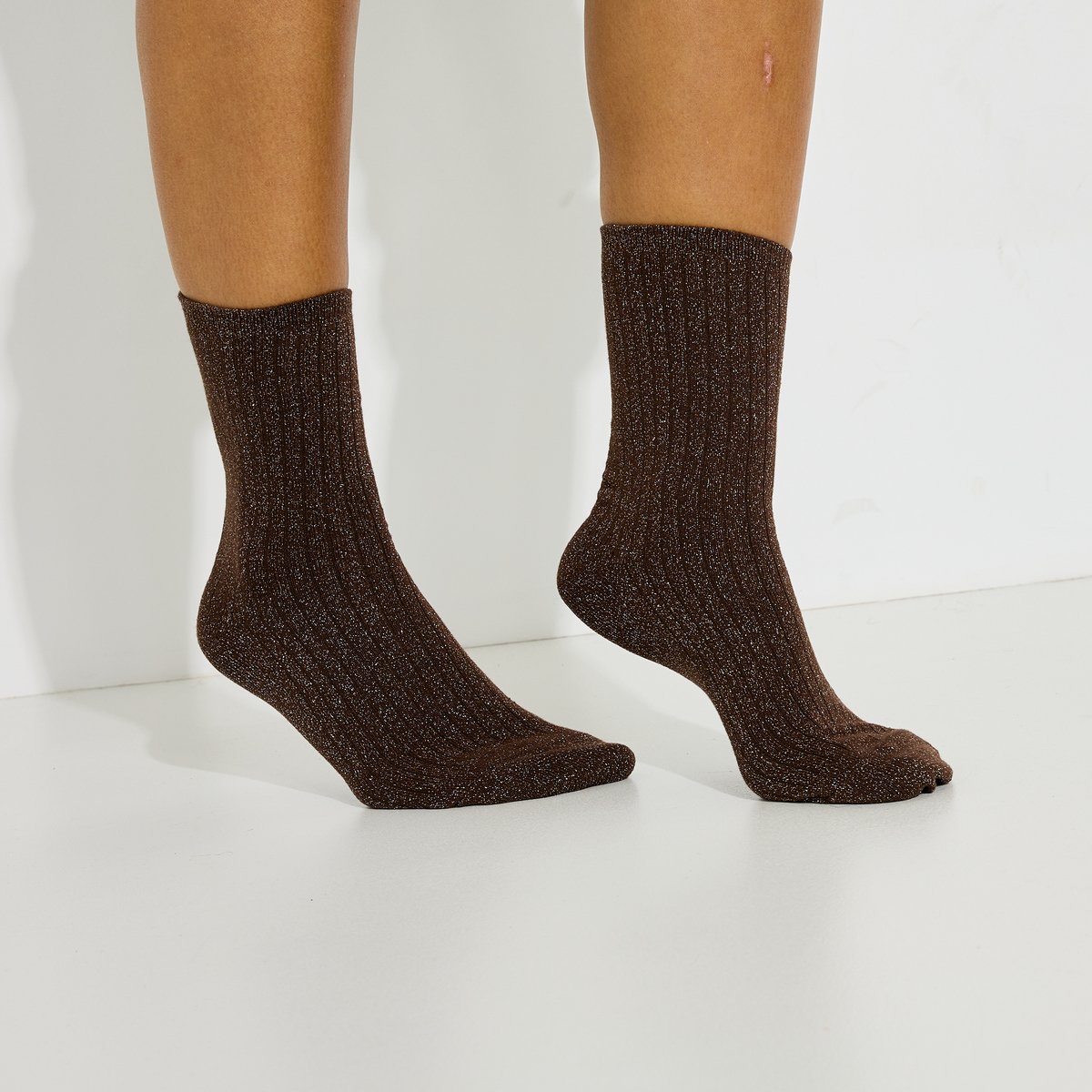 Lot de 2 chaussettes hautes fantaisie beige, GRAIN DE MALICE
