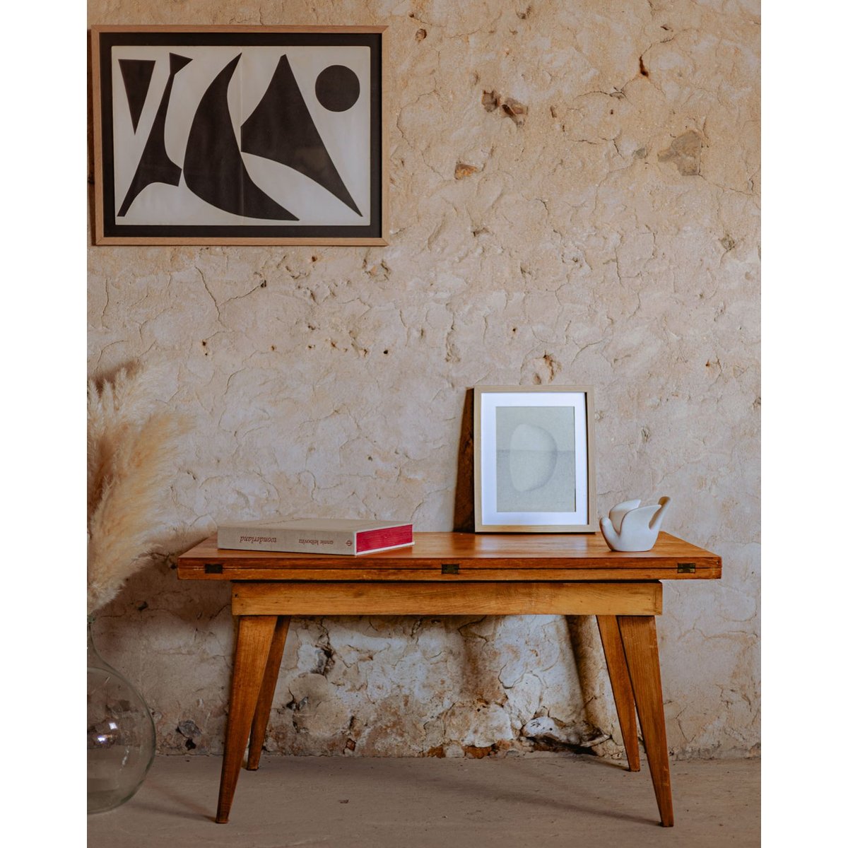 Table basse à système en bois Léonie N°837 - Bon état bois foncé, DEBONGOUT